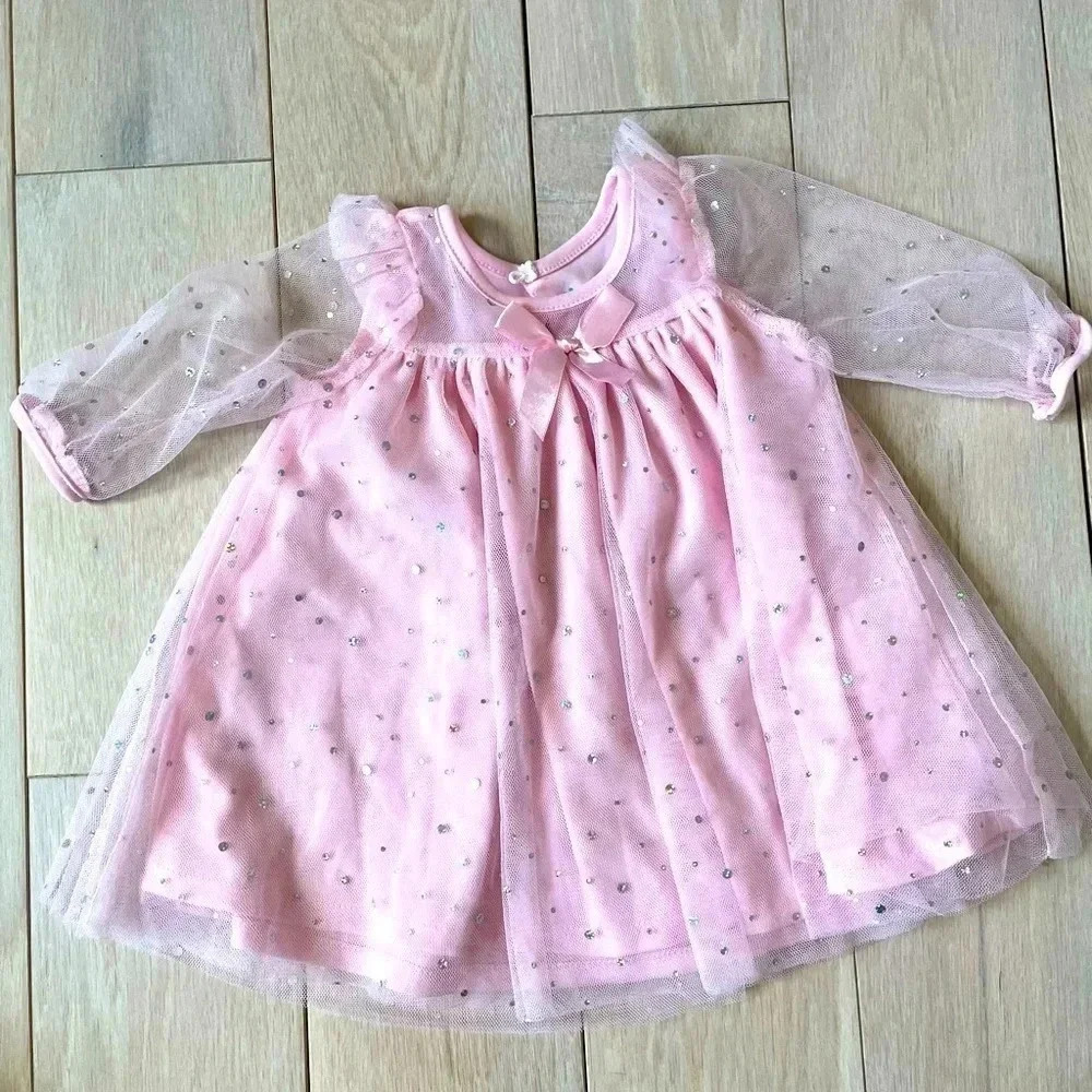 Nannette pink and glitter dress EUC Size 3/6 months